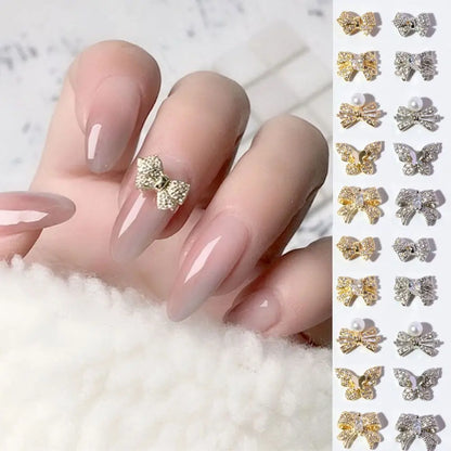 Crystal Bow Butterfly Pearl Nail Charms