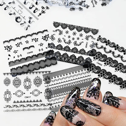 30pcs/Set Black Lace Nail Stickers Sexy Kitten Penguin Cute Animals Nail Art Stickers 6.3*5.3 Cm DIY Wedding Nail Decoration