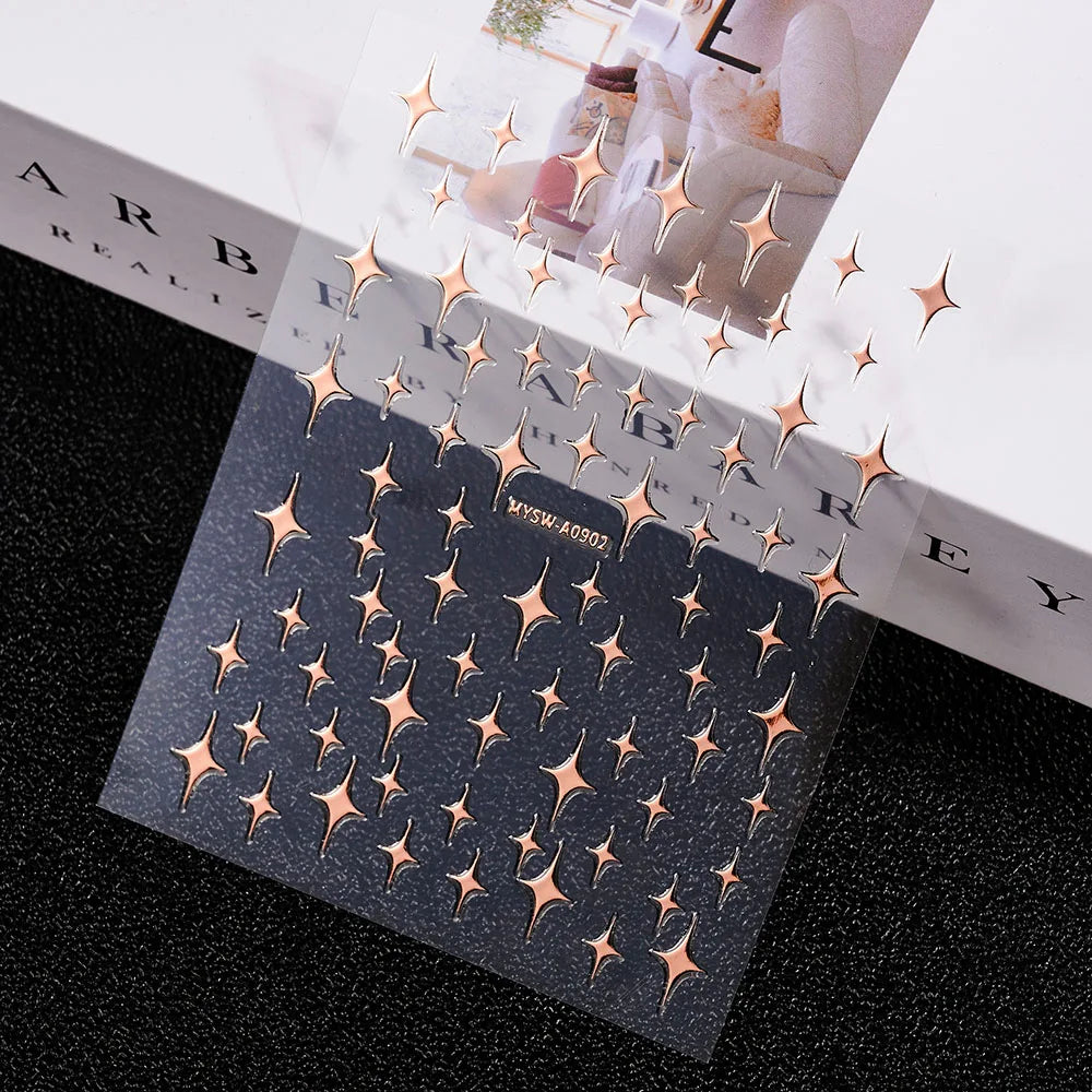 3D Laser Silver/Rose Gold Hollow Cross Star Nail Art Stickers Design Self-Adhesive Hollow Cross Star Nail/Body Art Decor Sticker