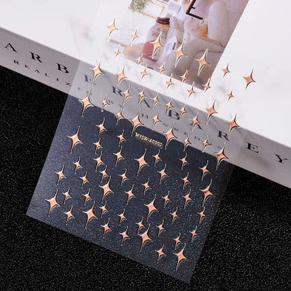 3D Laser Silver/Rose Gold Hollow Cross Star Nail Art Stickers Design Self-Adhesive Hollow Cross Star Nail/Body Art Decor Sticker