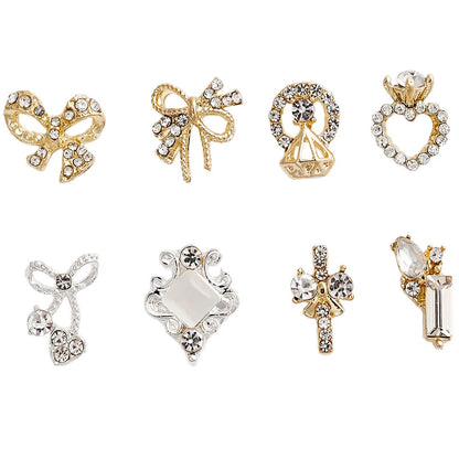 10pcs French Court  Luxury Alloy Nail Art Charm 3D Zircon Crystal  Pearl Nail Decoration Fashion Baroque Nail Parts 10*11mm