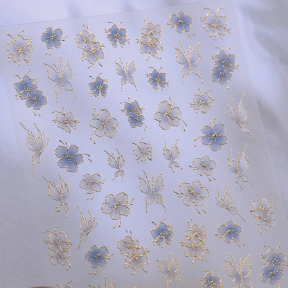 Colorful Floral Nail Art Sticker Summer Garden Motifs Juicy Flower Petals Dimensional Botanical Patterns Adhesive Manicure Decal