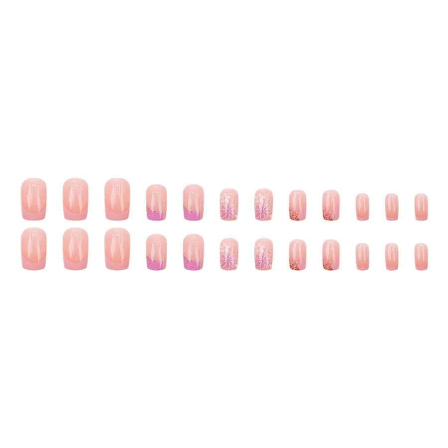 Pink Glitter Flower Press-On Nails