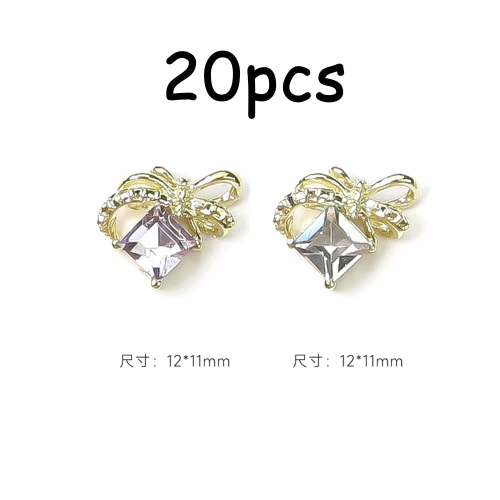 30/20/10PC Pink Ribbon Resin Bow Parts Nail Charms Mix-Style Bow Rhinestone Jewelry 8-12mm Y2K Accessory for DIY Manicure Decora