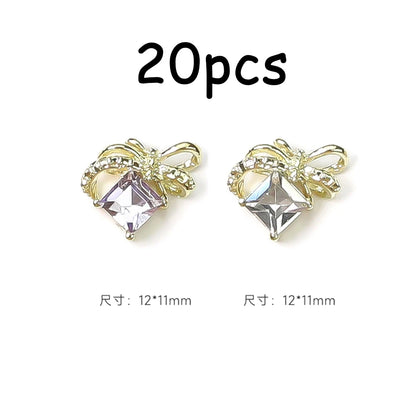 30/20/10PC Pink Ribbon Resin Bow Parts Nail Charms Mix-Style Bow Rhinestone Jewelry 8-12mm Y2K Accessory for DIY Manicure Decora