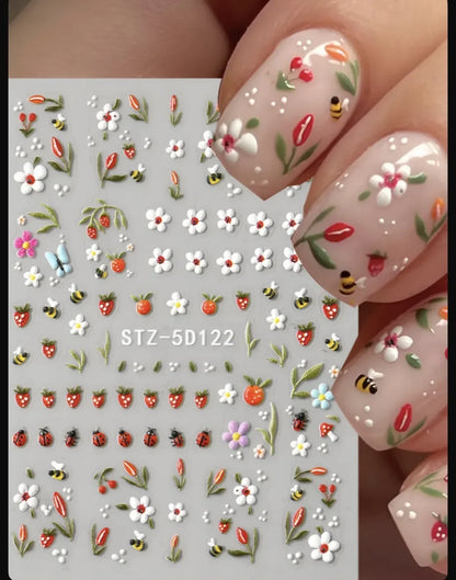 1Bag Daisy flower Nail Stickers Kawaii Spring Flowers Butterfly Design Nails Decals DIY fashion manicure decorations sliders