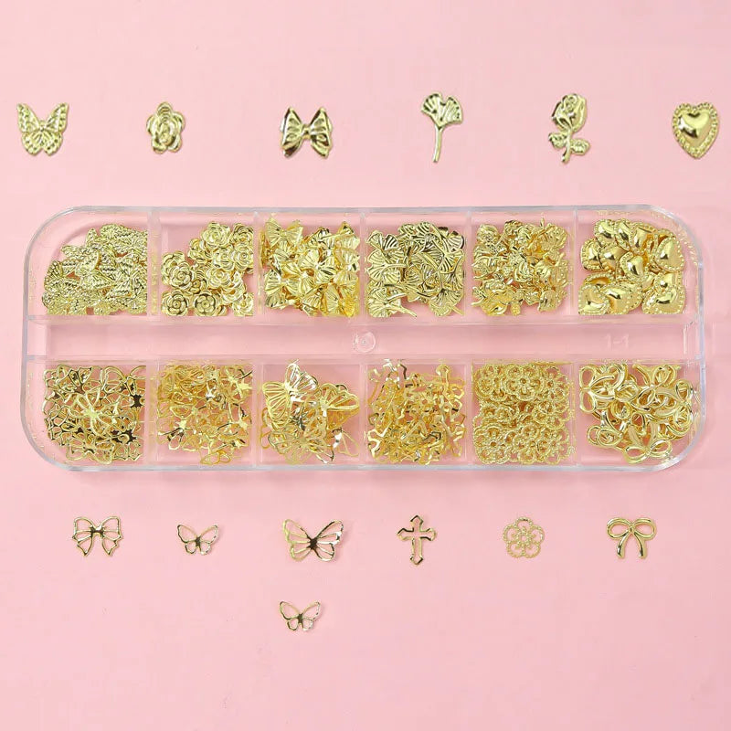 Gold Bow Butterfly Metal Nail Charms 120pc