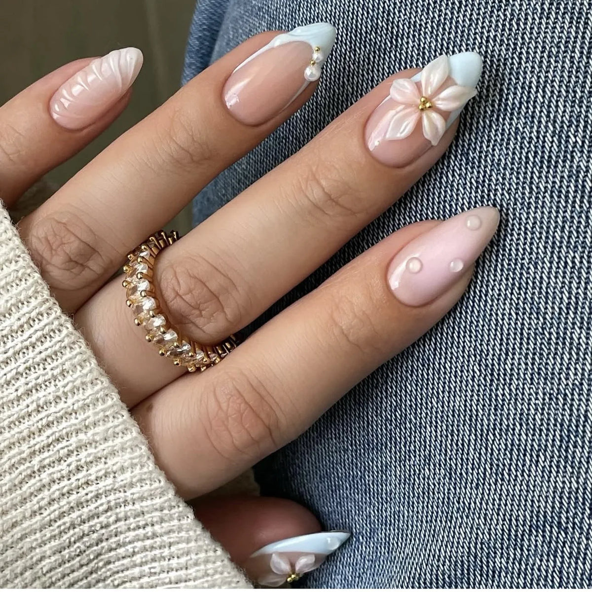 Pearl Starlight Almond Nails