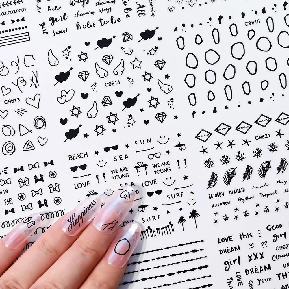 30pcs Black Line Nail Stickers 3D Irregular Line Geometric Pattern Nail Sticker Mysterious Sexy DIY Gothic Style Nail Stickers