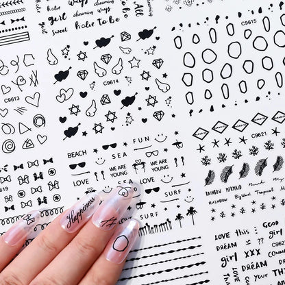 30pcs Black Line Nail Stickers 3D Irregular Line Geometric Pattern Nail Sticker Mysterious Sexy DIY Gothic Style Nail Stickers