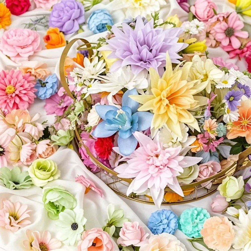 20/52Pcs Random Mix Artificial Flowers Silk Fake Flowers for Home Room Decor DIY Craft Gifts Accessories Bride Wedding Decor