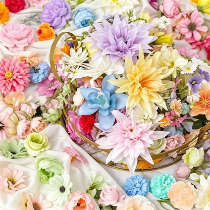 20/52Pcs Random Mix Artificial Flowers Silk Fake Flowers for Home Room Decor DIY Craft Gifts Accessories Bride Wedding Decor
