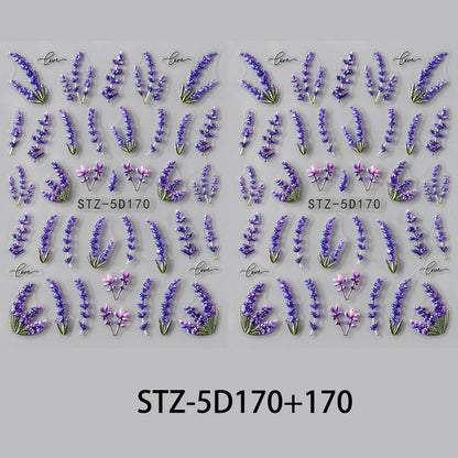 5D Embossed Lavender Flower Nail Stickers 2pc