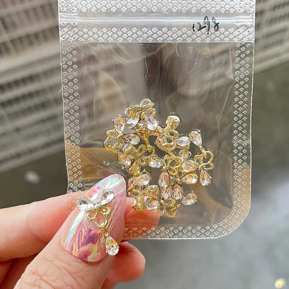 Pink Butterfly Zircon Nail Charms 10pc