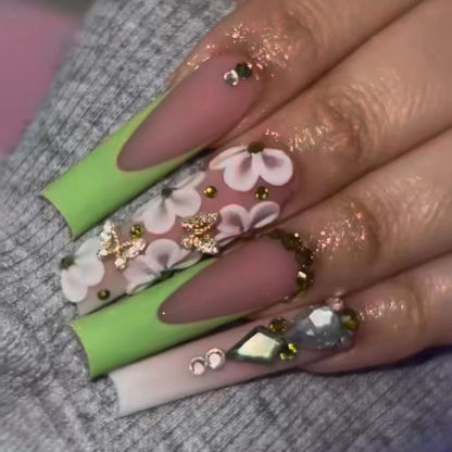 Leopard Cherry Rhinestone Press-On Nails