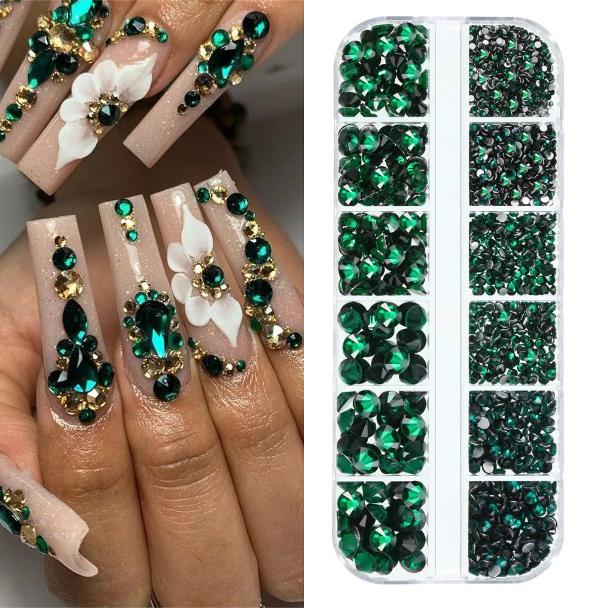 Crystal AB Rhinestone Nail Art Kit 12 Grid