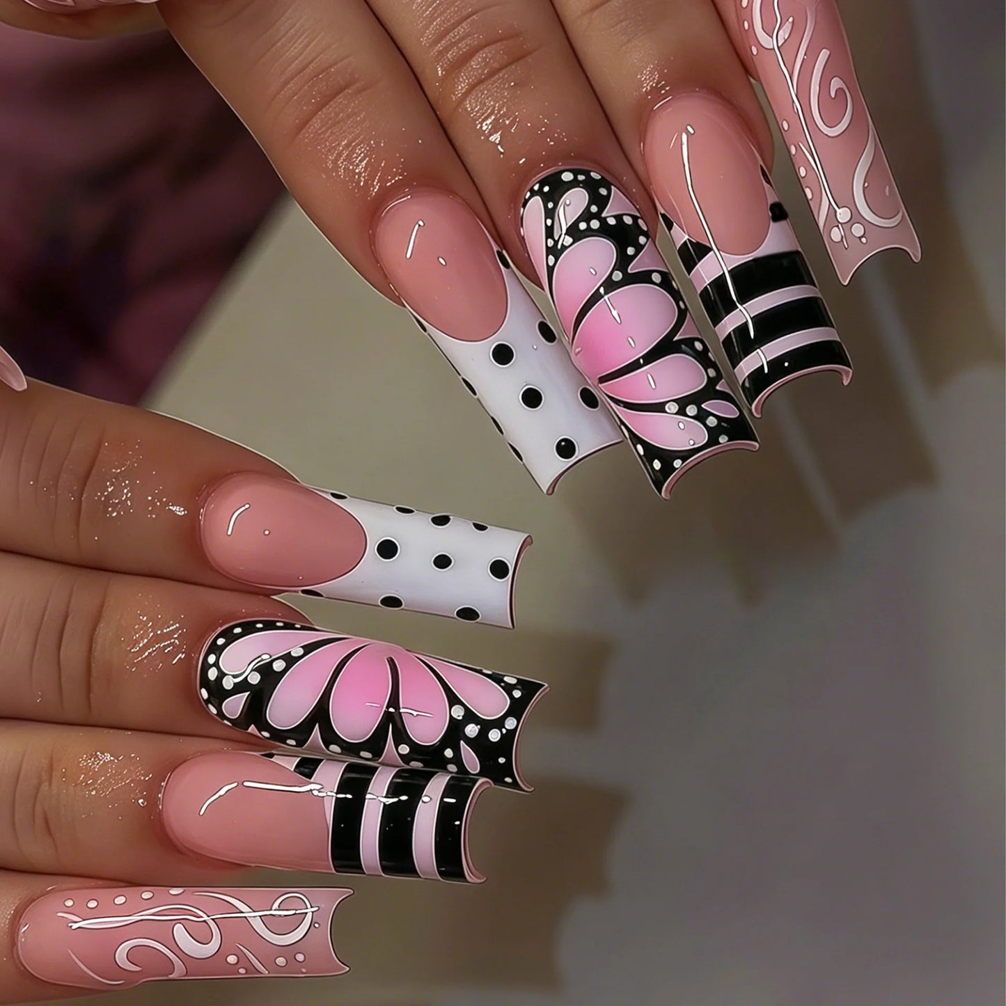 Leopard Cherry Rhinestone Press-On Nails
