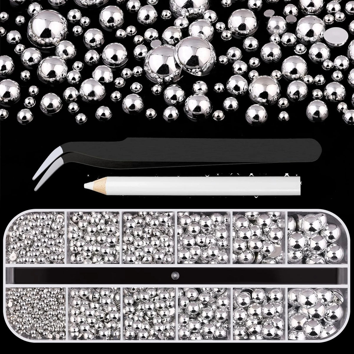 Gold Silver Pearl Caviar Nail Rhinestones