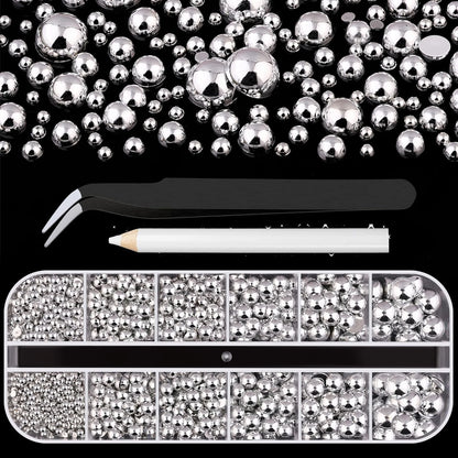 Gold Silver Pearl Caviar Nail Rhinestones