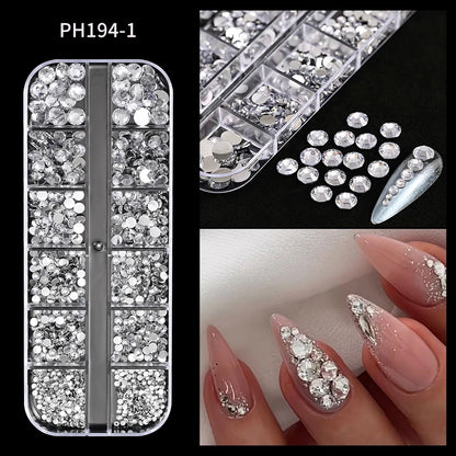 Crystal AB Rhinestone Nail Art Kit 12 Grid