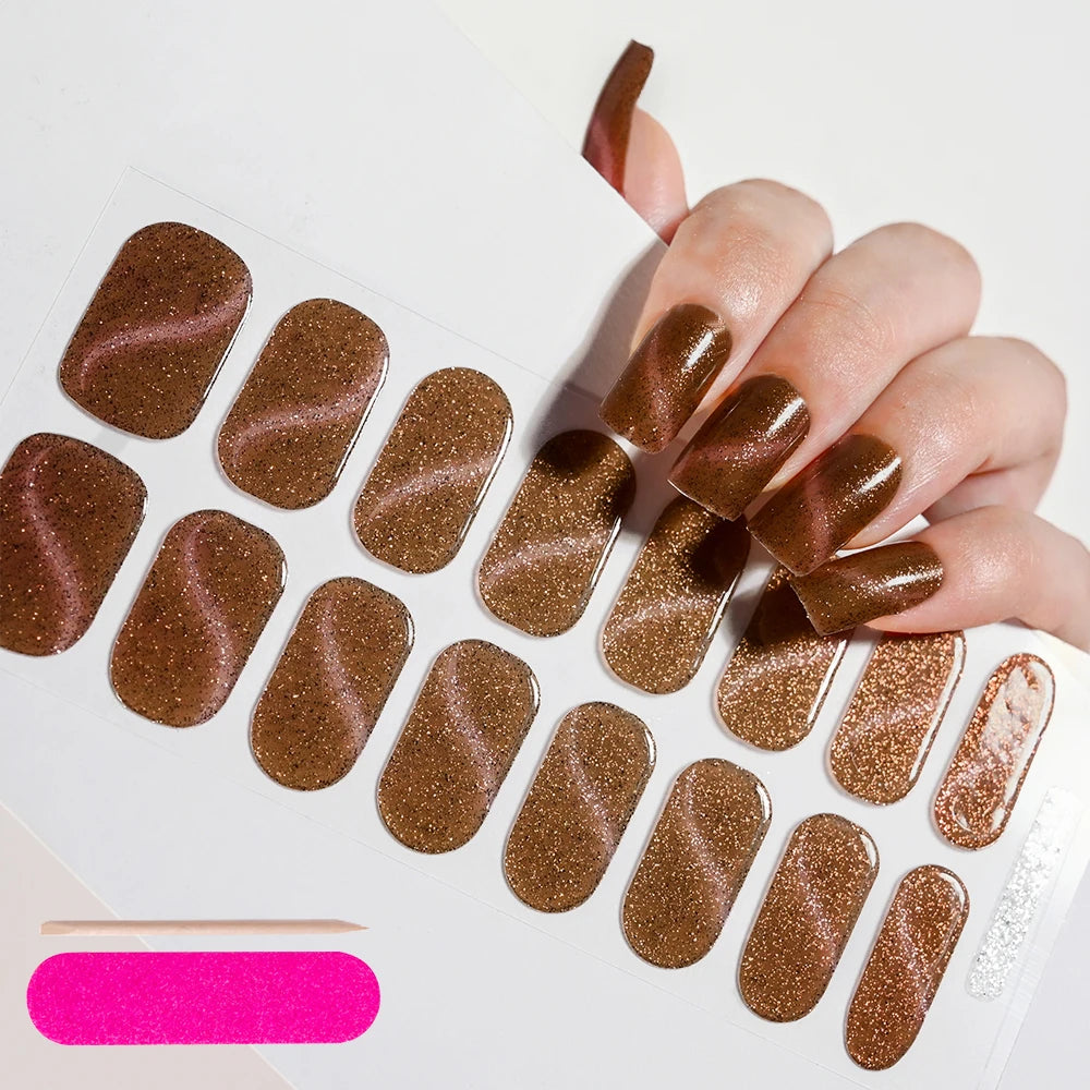 16Tips Semi-cured Gel Nail Stickers Red/Wine Red Nails Gel slider UV lamp Cured Extended Nails DIY Women Nails Decal Decor Gifts