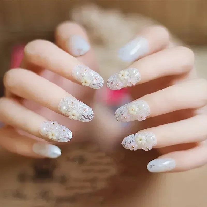Yellow Peach Floral Almond Nails