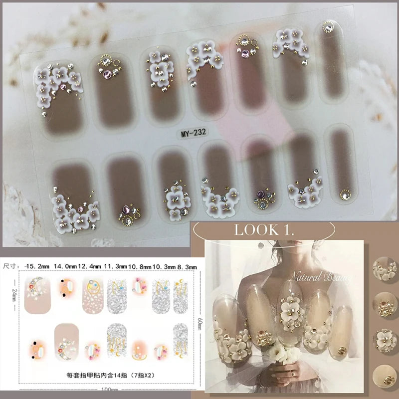 59 Style of Nail Stickers 1Sheet Rhinestones Fashion Nail Wraps Self Adhesive Manicure Decoracion DIY Full Cover Nail Sticker#5-