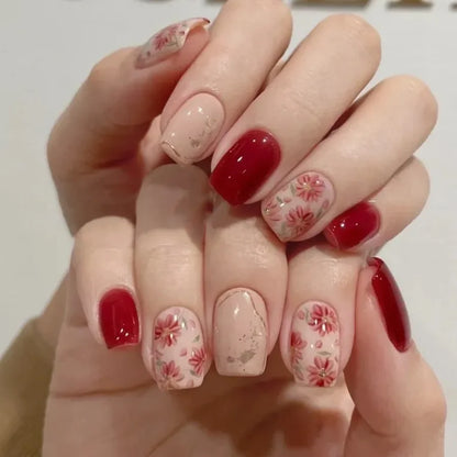 Pink Glitter Flower Press-On Nails