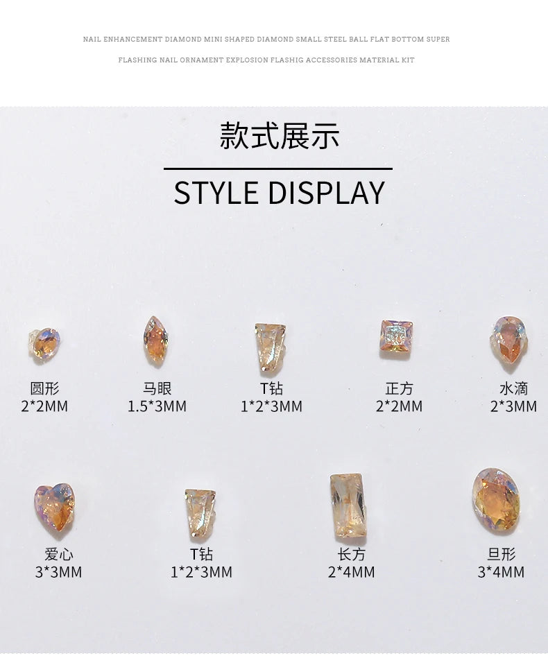 Mixed Shape Zircon Nail Rhinestones 50pc