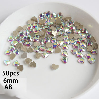 6mm Light Pink Heart Rhinestone 3D Nail Art Charms 50Pcs Flat-Back Crystal Manicure Accessory DIY Love Gems Stone Nail Decor*YK9