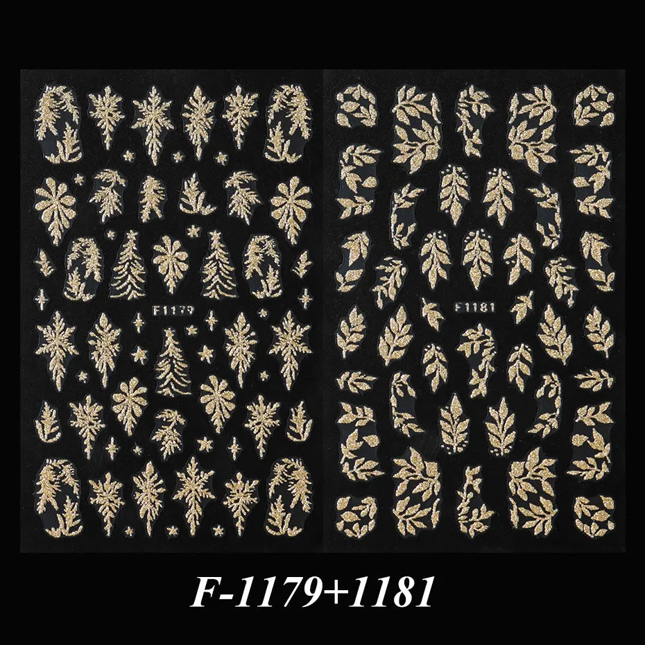 Gold Glitter Leaf Christmas Nail Stickers 2pc