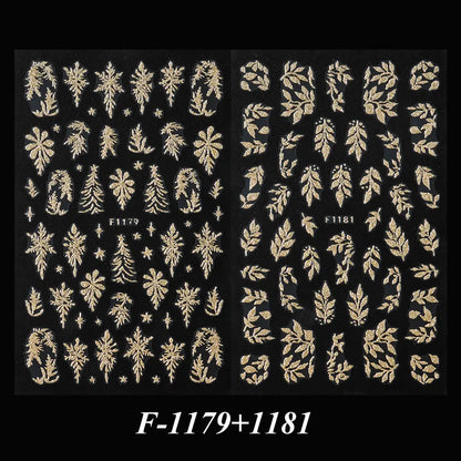 Gold Glitter Leaf Christmas Nail Stickers 2pc