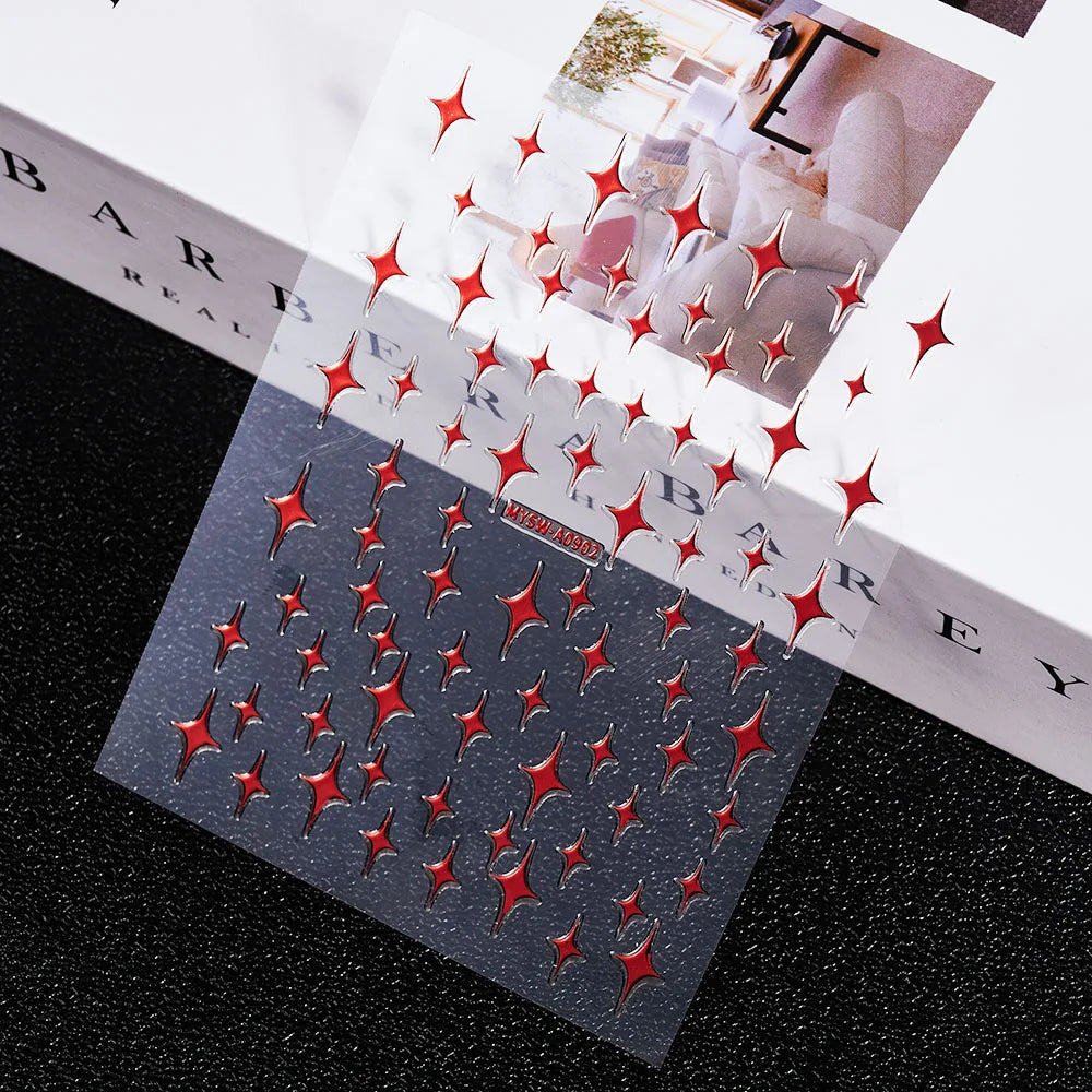 3D Laser Silver/Rose Gold Hollow Cross Star Nail Art Stickers Design Self-Adhesive Hollow Cross Star Nail/Body Art Decor Sticker