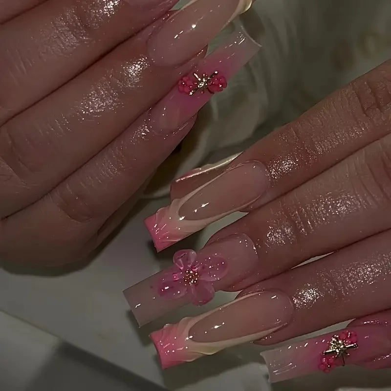 Leopard Cherry Rhinestone Press-On Nails