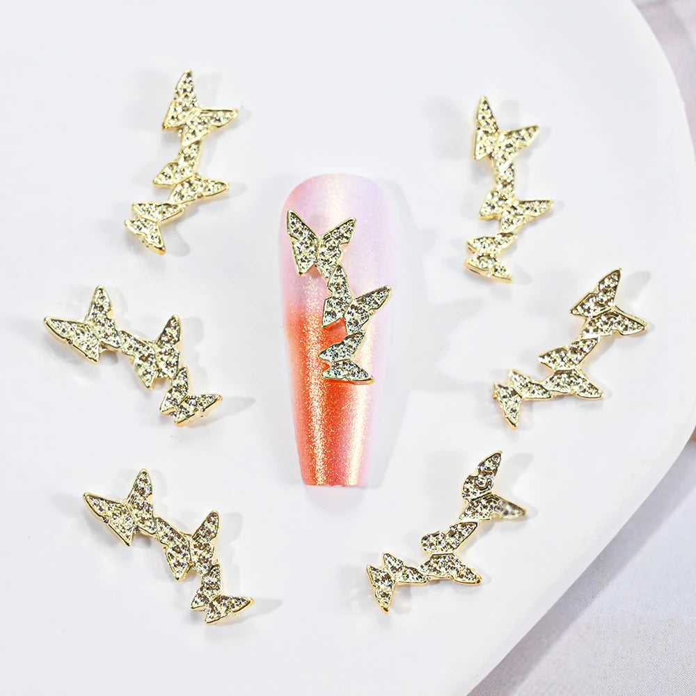 Pink Butterfly Zircon Nail Charms 10pc