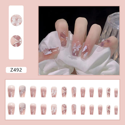 Butterfly Camellia Pearl Press-On Nails