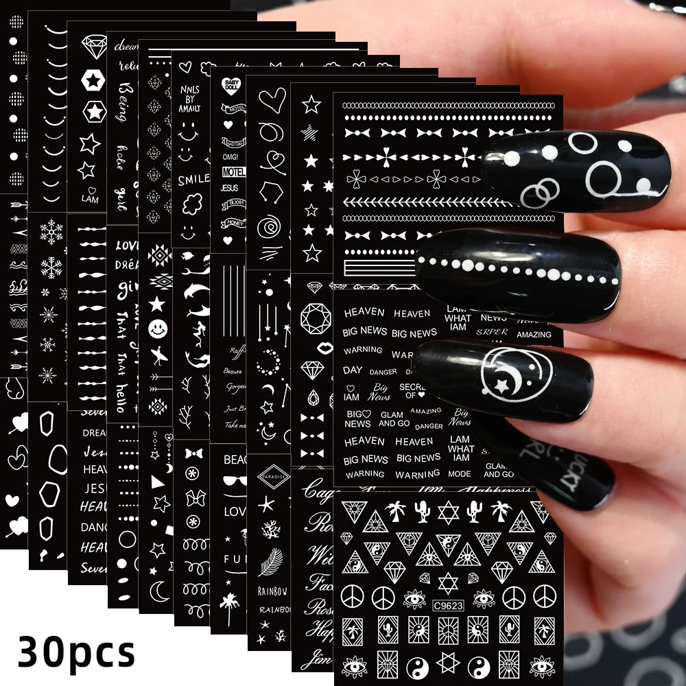 30pcs Black Line Nail Stickers 3D Irregular Line Geometric Pattern Nail Sticker Mysterious Sexy DIY Gothic Style Nail Stickers