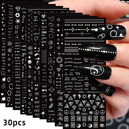 30pcs Black Line Nail Stickers 3D Irregular Line Geometric Pattern Nail Sticker Mysterious Sexy DIY Gothic Style Nail Stickers