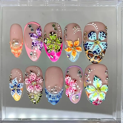 60pcs Mixed Hawaiian Flower Nail Decoration 3D Gradient Cherry Blossom Crystal Five Petal Leopard Print Lily Flower Nail Charms