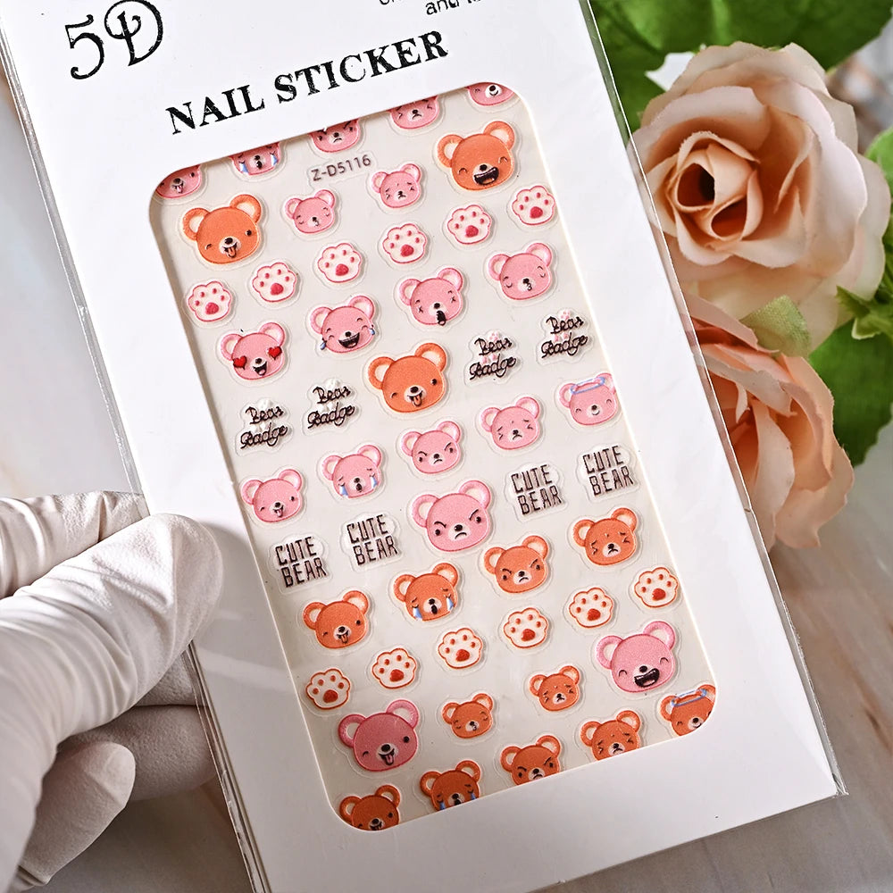 5D Sea Nail Art Stickers Embossed Self-Adhesive Ocean Beach Style Nail Slider Kawaii Starfish/Shell/Coral Reef Decor Nail Decals