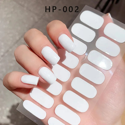 16pcs French White/Black Glitter Semi-cured Gel Nail Stickers Long-acting Waterproof LED Lamp UV Gel Slider DIY Manicure Decor