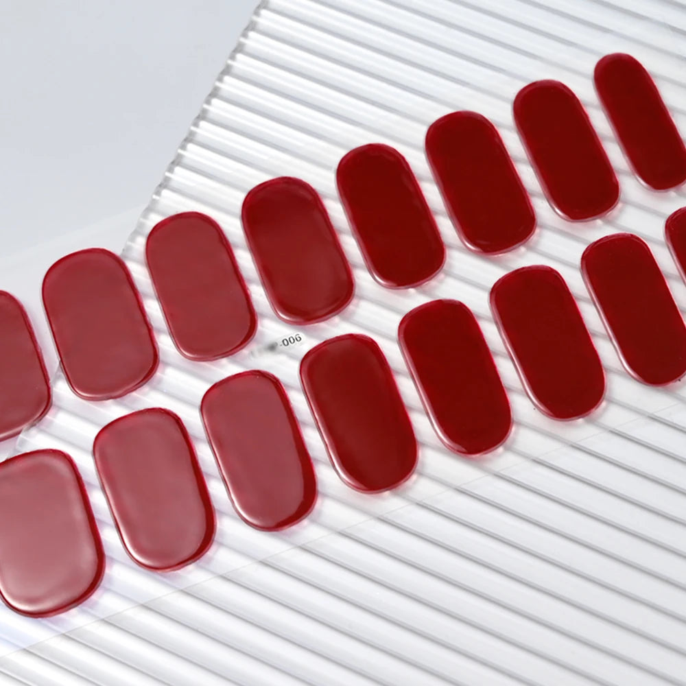 16Tips Semi-cured Gel Nail Stickers Red/Wine Red Nails Gel slider UV lamp Cured Extended Nails DIY Women Nails Decal Decor Gifts
