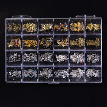 About 24Pcs/Box Mixed Designer Gems Nail Charms 10-15mm Luxury Parts Jewelry Y2K Planet Bow Hearts Rhinestones Nails Decoration*