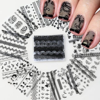30pcs/Set Black Lace Nail Stickers Sexy Kitten Penguin Cute Animals Nail Art Stickers 6.3*5.3 Cm DIY Wedding Nail Decoration