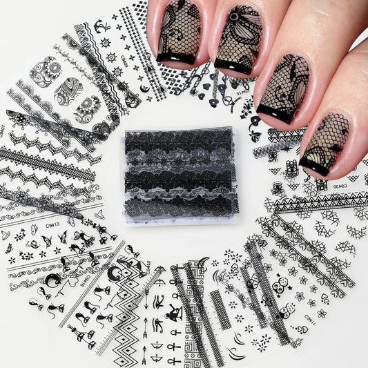 30pcs/Set Black Lace Nail Stickers Sexy Kitten Penguin Cute Animals Nail Art Stickers 6.3*5.3 Cm DIY Wedding Nail Decoration