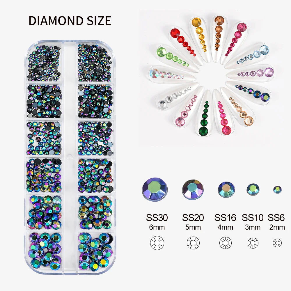 Crystal AB Rhinestone Nail Art Kit 12 Grid