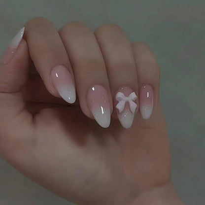 Pink Bow Almond Press-On Nails