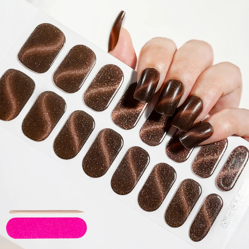 16Tips Semi-cured Gel Nail Stickers Red/Wine Red Nails Gel slider UV lamp Cured Extended Nails DIY Women Nails Decal Decor Gifts