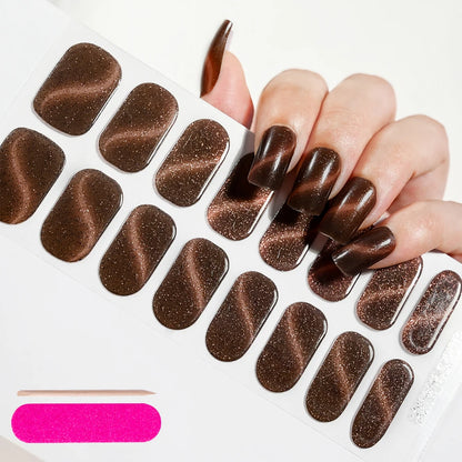 16Tips Semi-cured Gel Nail Stickers Red/Wine Red Nails Gel slider UV lamp Cured Extended Nails DIY Women Nails Decal Decor Gifts