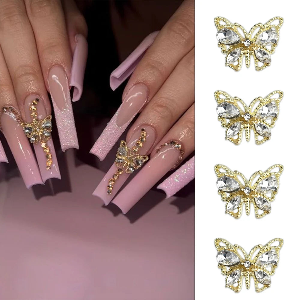 Pink Butterfly Zircon Nail Charms 10pc